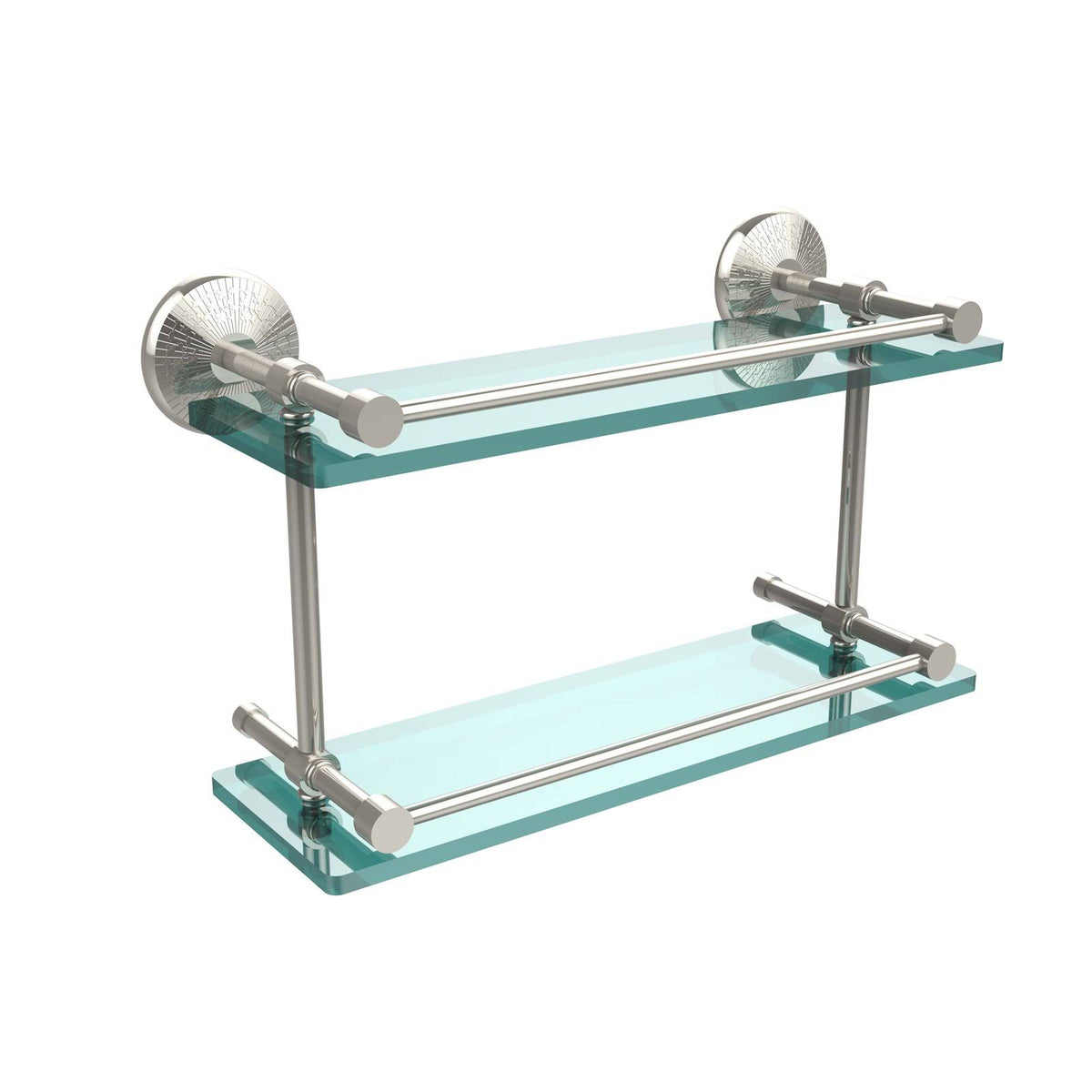 22-inch Double Glass Shelf with Gallery Rail Polished Nickel M280648