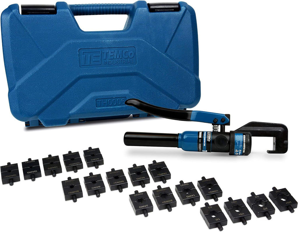 Hydraulic Electrical Cable Crimper Kit with 18 Die Sets 12 AWG - 00 (2/0) 5 US TON H180543