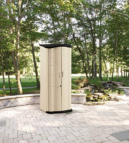 Compact Vertical Resin Storage Shed With Floor (2 x 2.5 Ft), Beige/Brown K269