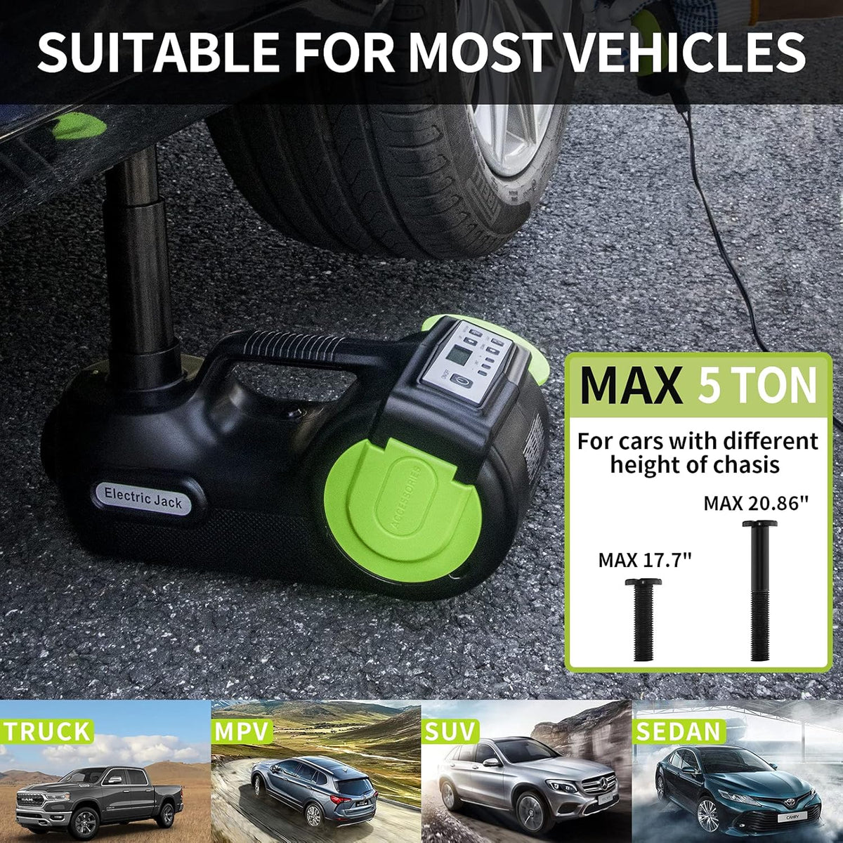 5 Ton 12V Electric Car Jack Kit with Impact Wrench & Inflator M507