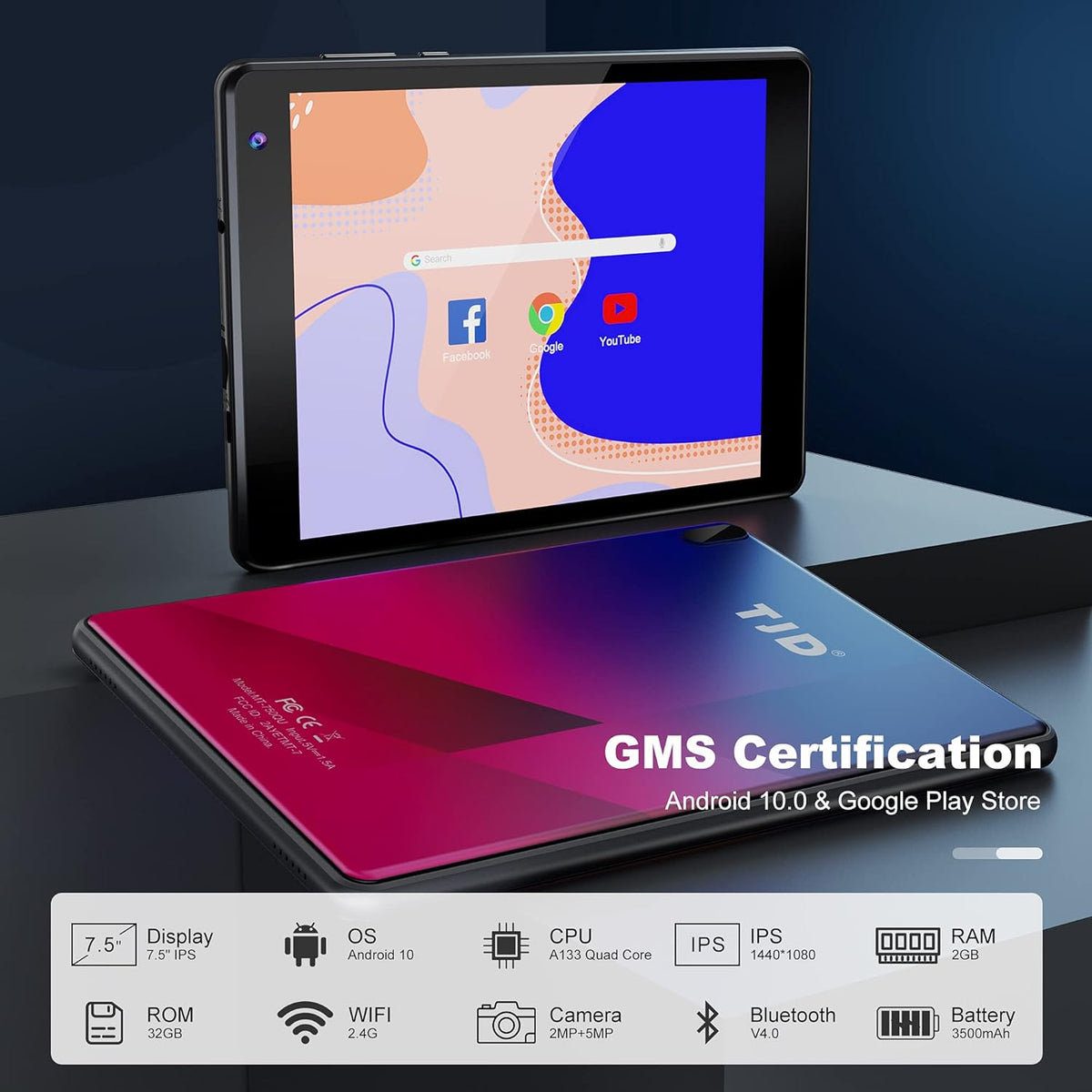 7.5 Inch IPS Display Android 10 Tablet 2GB RAM 32GB ROM Pack of 2 H1087