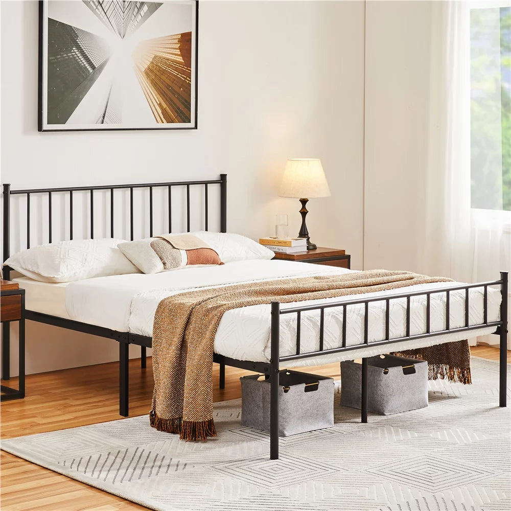 Queen Metal Bed Frame with Spindle Headboard and Footboard V52391