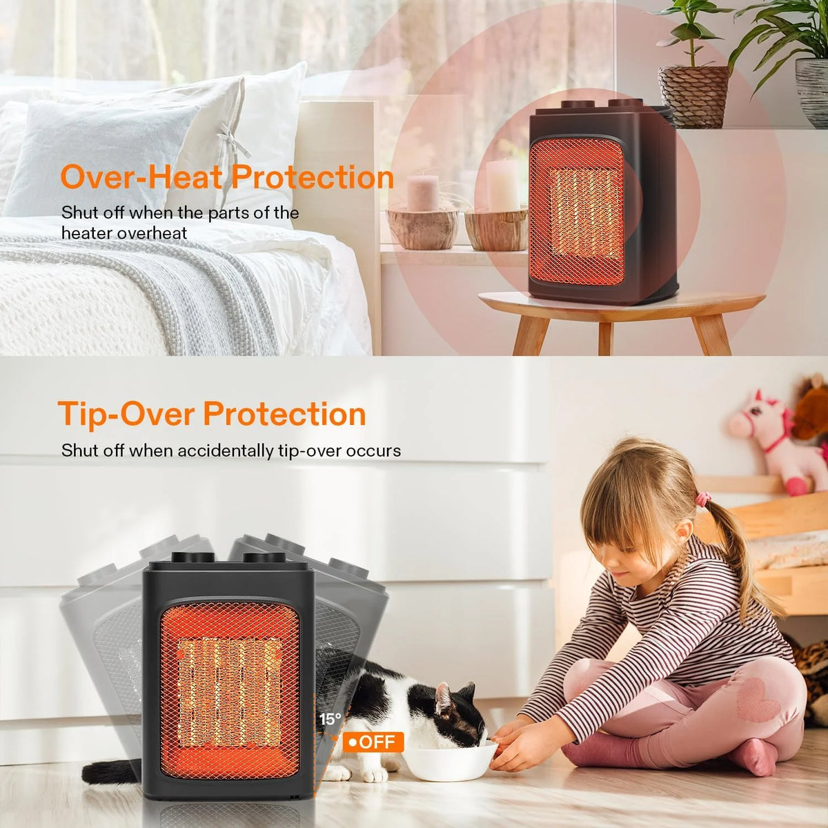 1500W Portable PTC Electric Heater with Adjustable Thermostat N6979