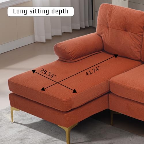 Orange Chenille Upholstered Sectional Sleeper Sofa D185