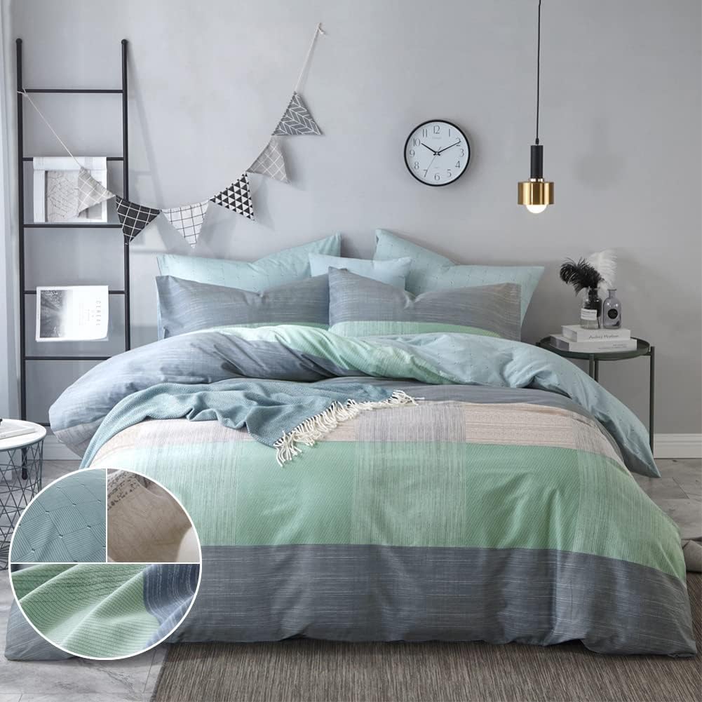 Blue Cotton Geometric Queen Duvet Cover Set J6773