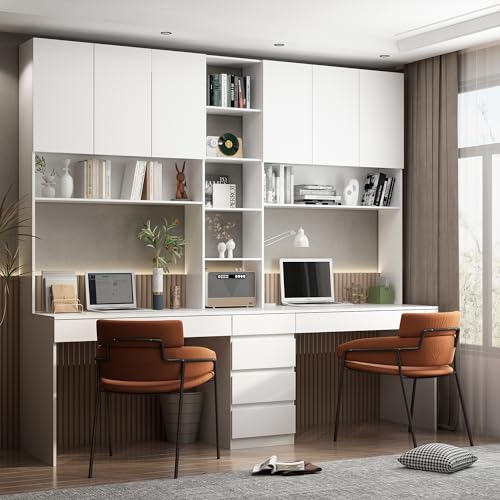 White 94.5" L Computer Desk with 6 Drawers, 15 Shelves & 6 Doors K293