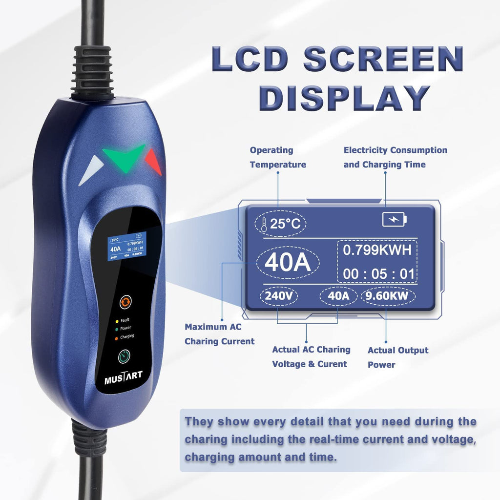 Portable Level 2 EV Charger, 240 Volt, 25ft Cable, 40 Amp Adjustable, NEMA 14-50P Q2309