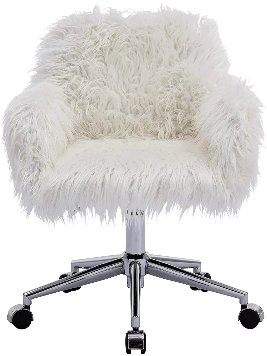 White Faux Fur Swivel Desk Chair with Back B525183
