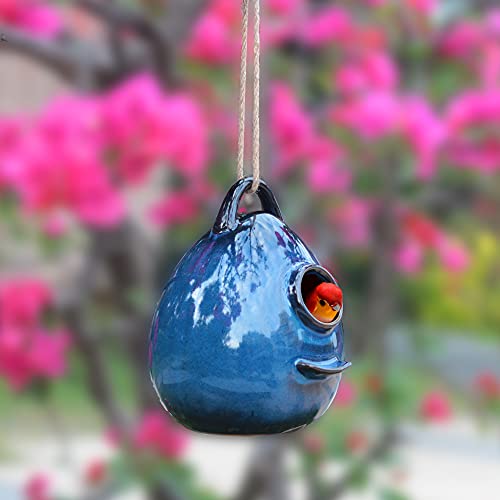 Blue Ceramic Hanging Birdhouse C4823