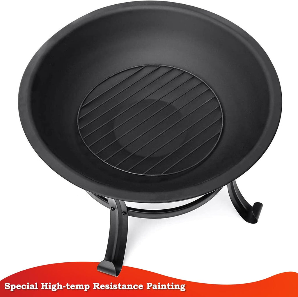 22 inch Wood Burning Steel Fire Pit with Spark Screen E153385