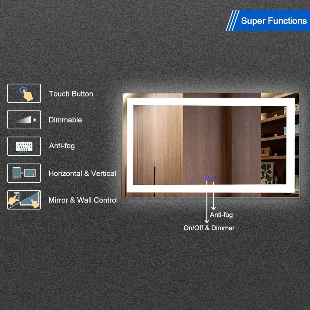60 x 36 Inch Illuminated LED Bathroom Mirror with Smart Button, Anti Fog, Dimmable, Bluetooth Speakers W399099