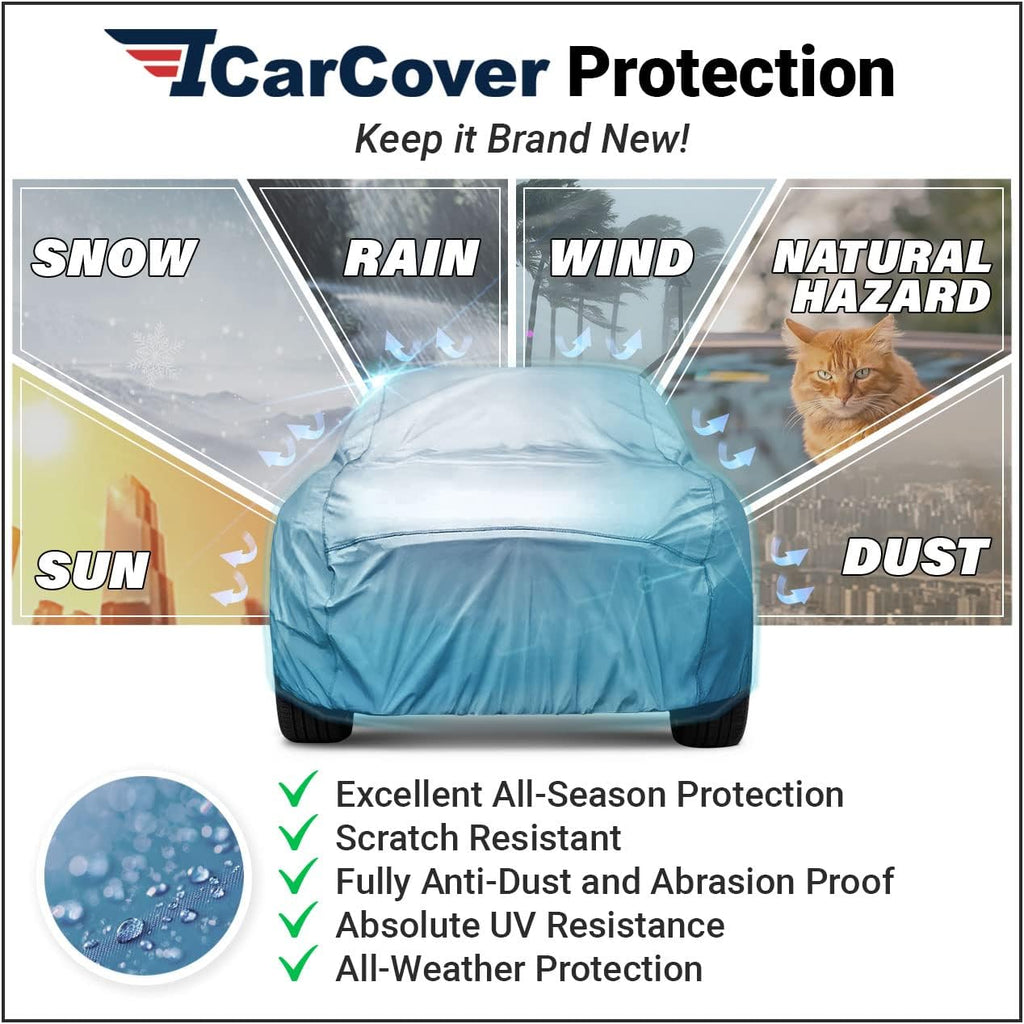 Premium Full Car Cover Waterproof All Weather Resistant Custom Outdoor Indoor Sun Snow Storm Protection Form-Fit Padded Cover with Straps E7015