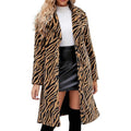 Womens Leopard Print Fleece Faux Fur Long Jacket Overcoat Plus Size K176