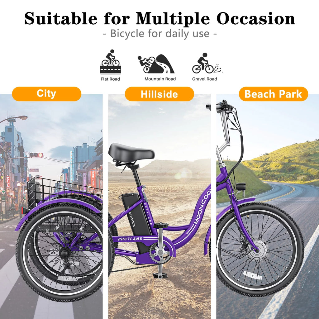 Electric Trike, 7 Speed 24"/26" 3 Wheel Electric Bicycle with 36V 14.5Ah Lithium Battery E10157