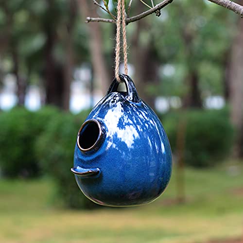 Blue Ceramic Hanging Birdhouse C4823
