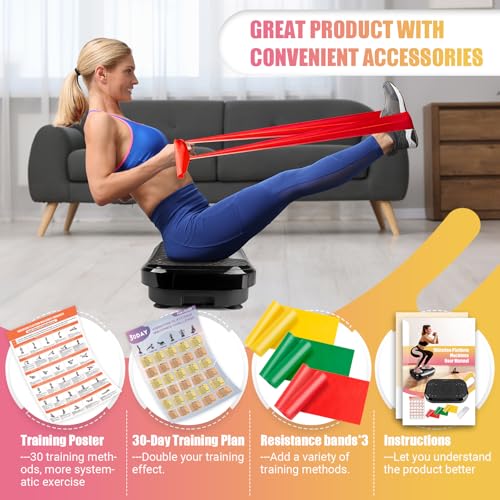 Vibration Plate Exercise Machine with Training Poster, 3 Resistance Bands, Adjustable Speeds N26816
