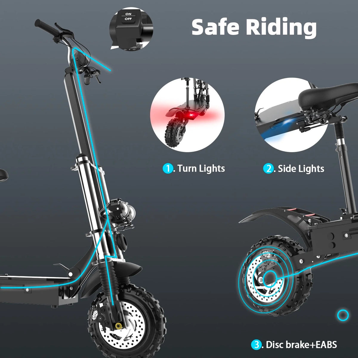Dual Motor Electric Scooter with Seat, 60V 5600W, 11 inch Off-Road Tire U2945