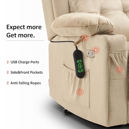 Large Dual Motor Power Lift Recliner Chair with Massage and Heat, Fabric (Grey, Large) Q13245