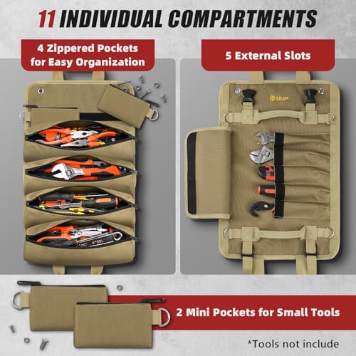 Green Roll Up Tool Bag with 2 Small Pouches I127