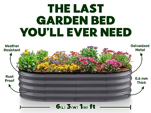 Gray 6×3×1ft Galvanized Metal Raised Garden Bed I12244