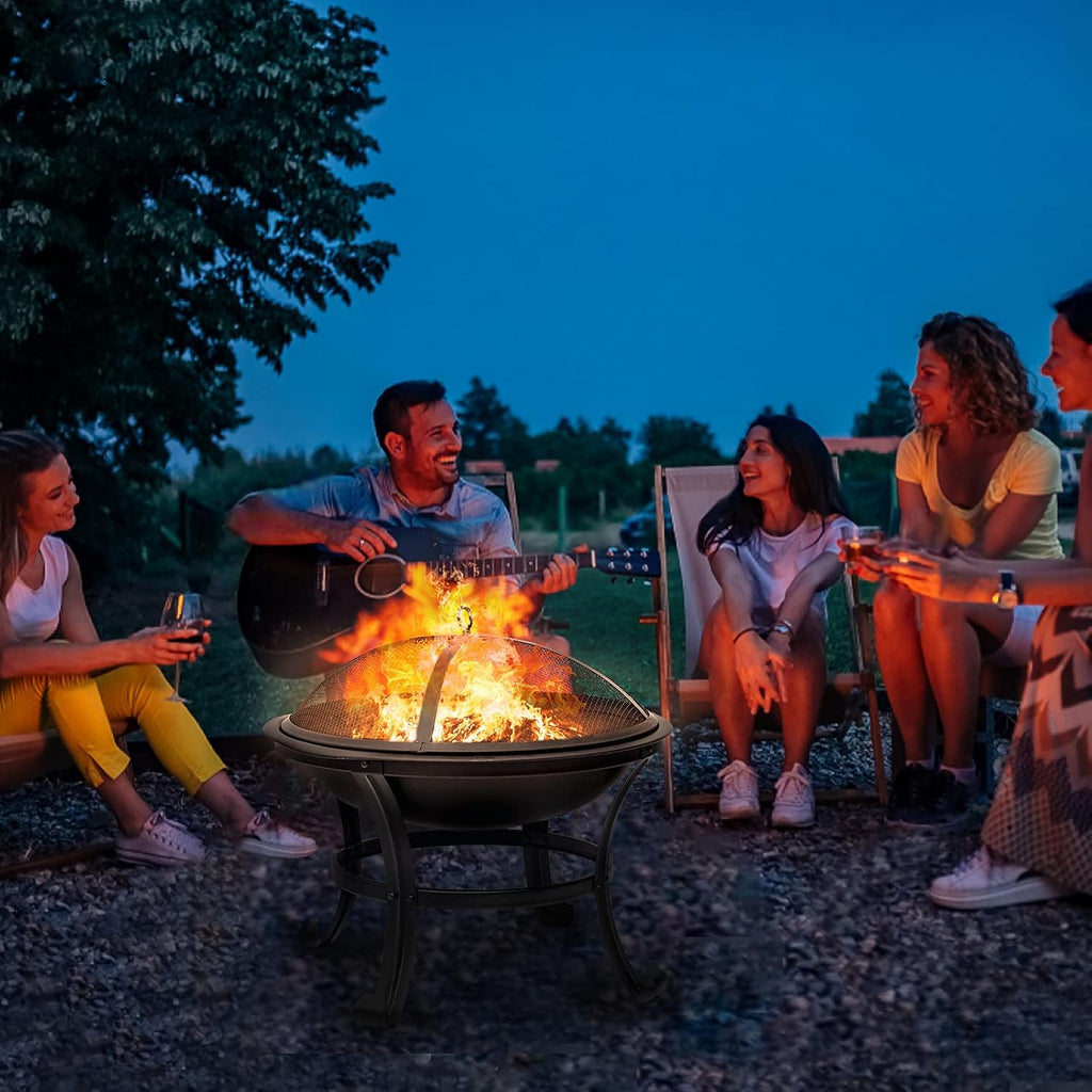 22 inch Wood Burning Steel Fire Pit with Spark Screen E153385