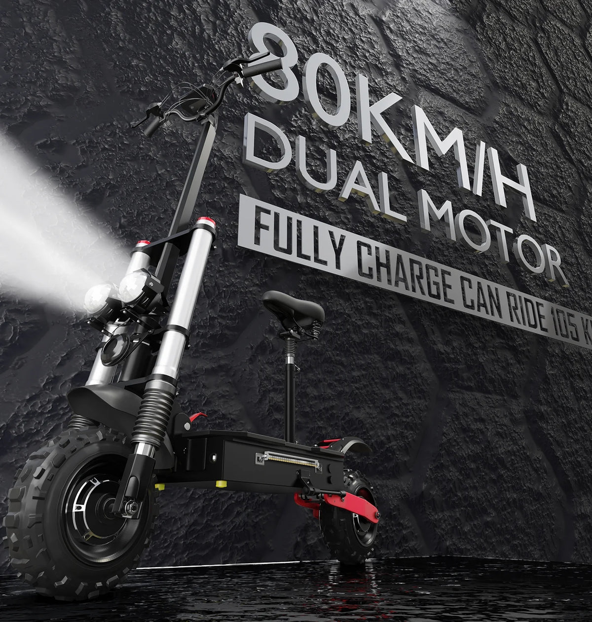 Dual Motor Electric Scooter with Seat, 60V 5600W, 11 inch Off-Road Tire U2945