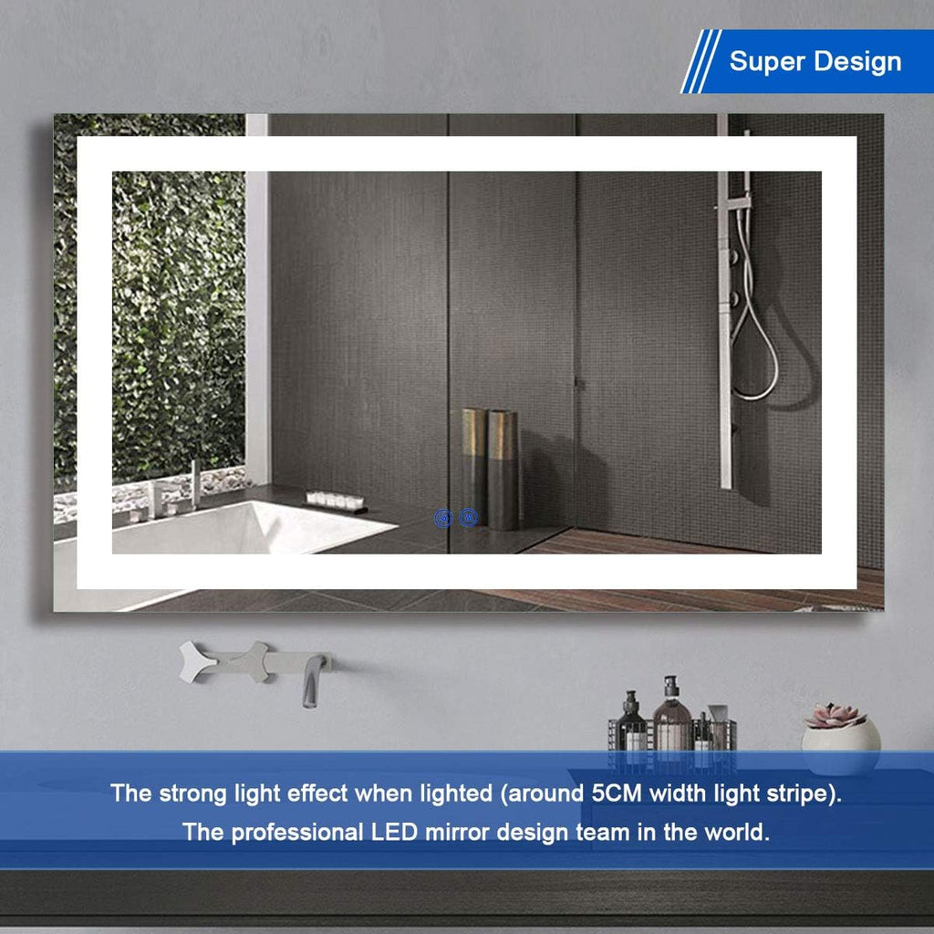 60 x 36 Inch Illuminated LED Bathroom Mirror with Smart Button, Anti Fog, Dimmable, Bluetooth Speakers W399099