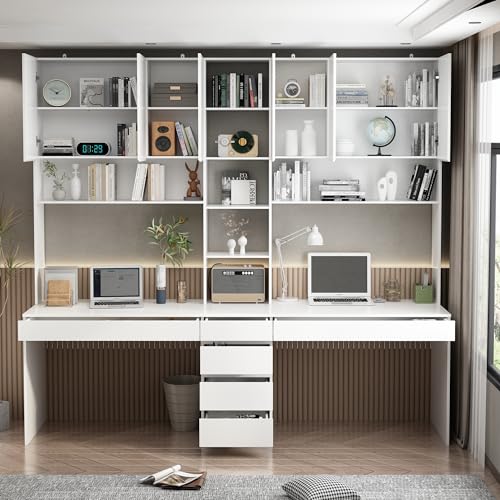 White 94.5" L Computer Desk with 6 Drawers, 15 Shelves & 6 Doors K293