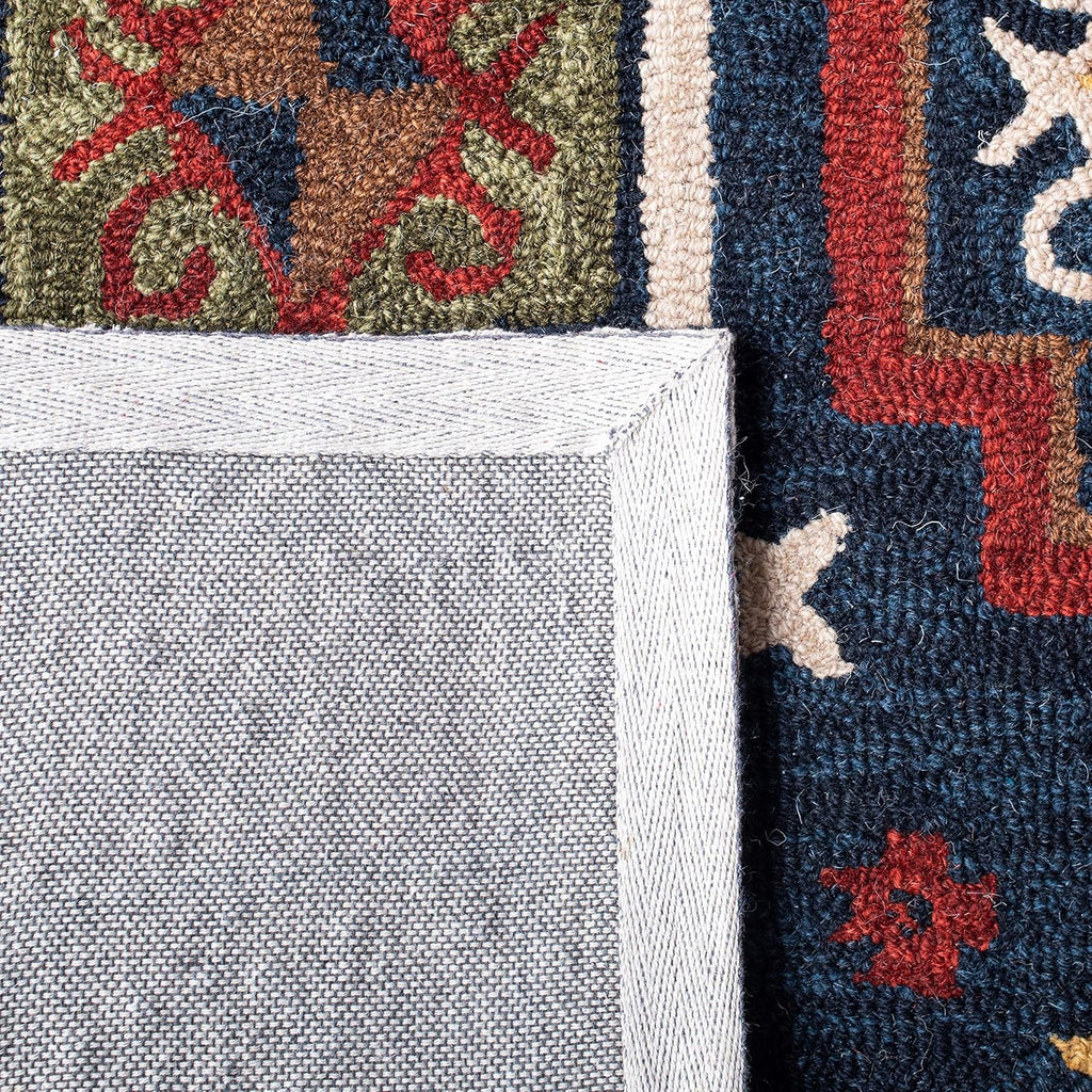 6' Square Navy Red Handmade Traditional Wool Area Rug O4686
