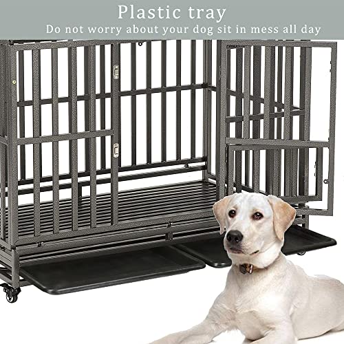 Black 48 inch Metal Dog Cage with Four Wheels Z61373