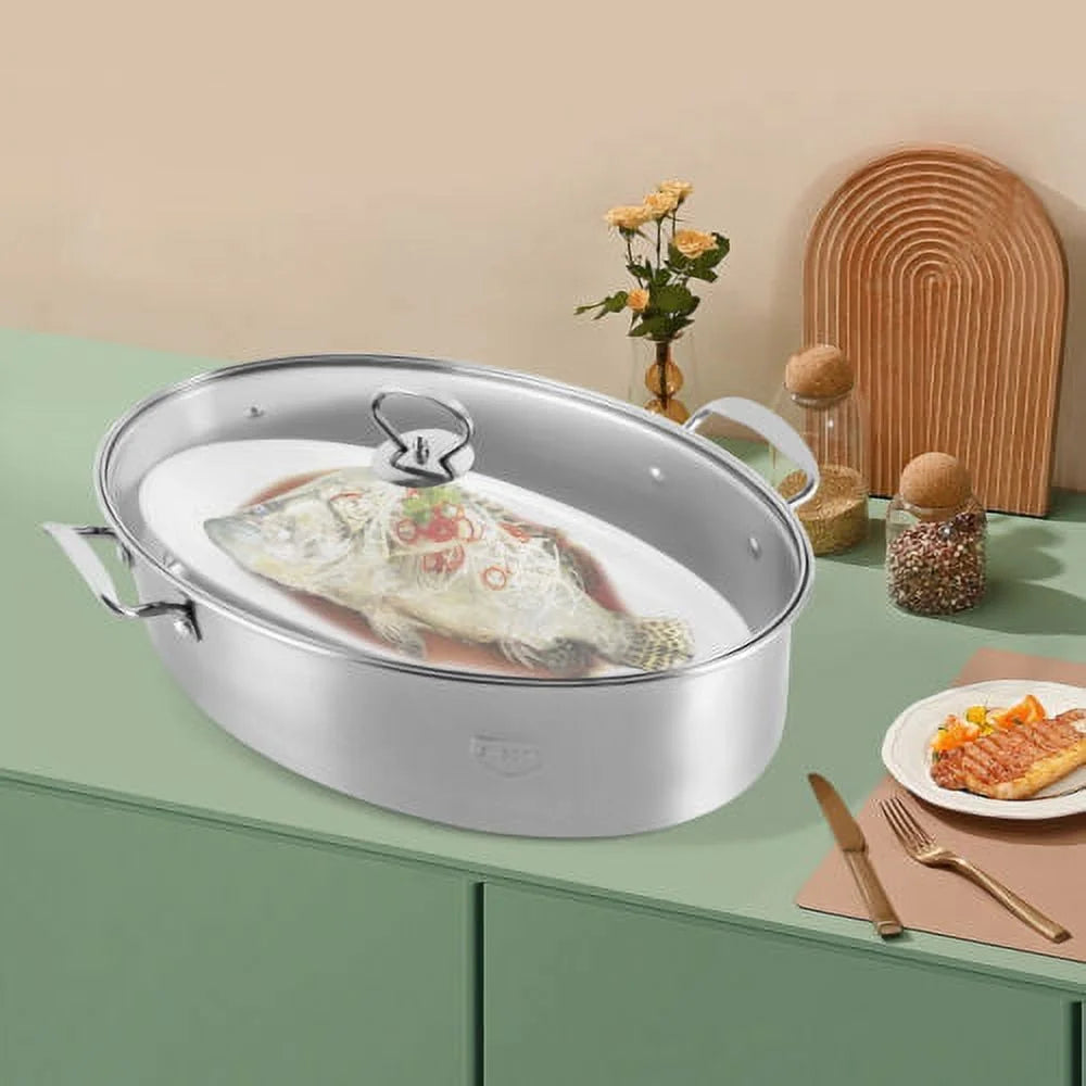 Stainless Steel Fish Steamer Pot with Glass Lid T639704