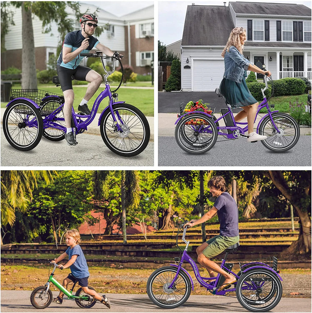 Electric Trike, 7 Speed 24"/26" 3 Wheel Electric Bicycle with 36V 14.5Ah Lithium Battery E10157