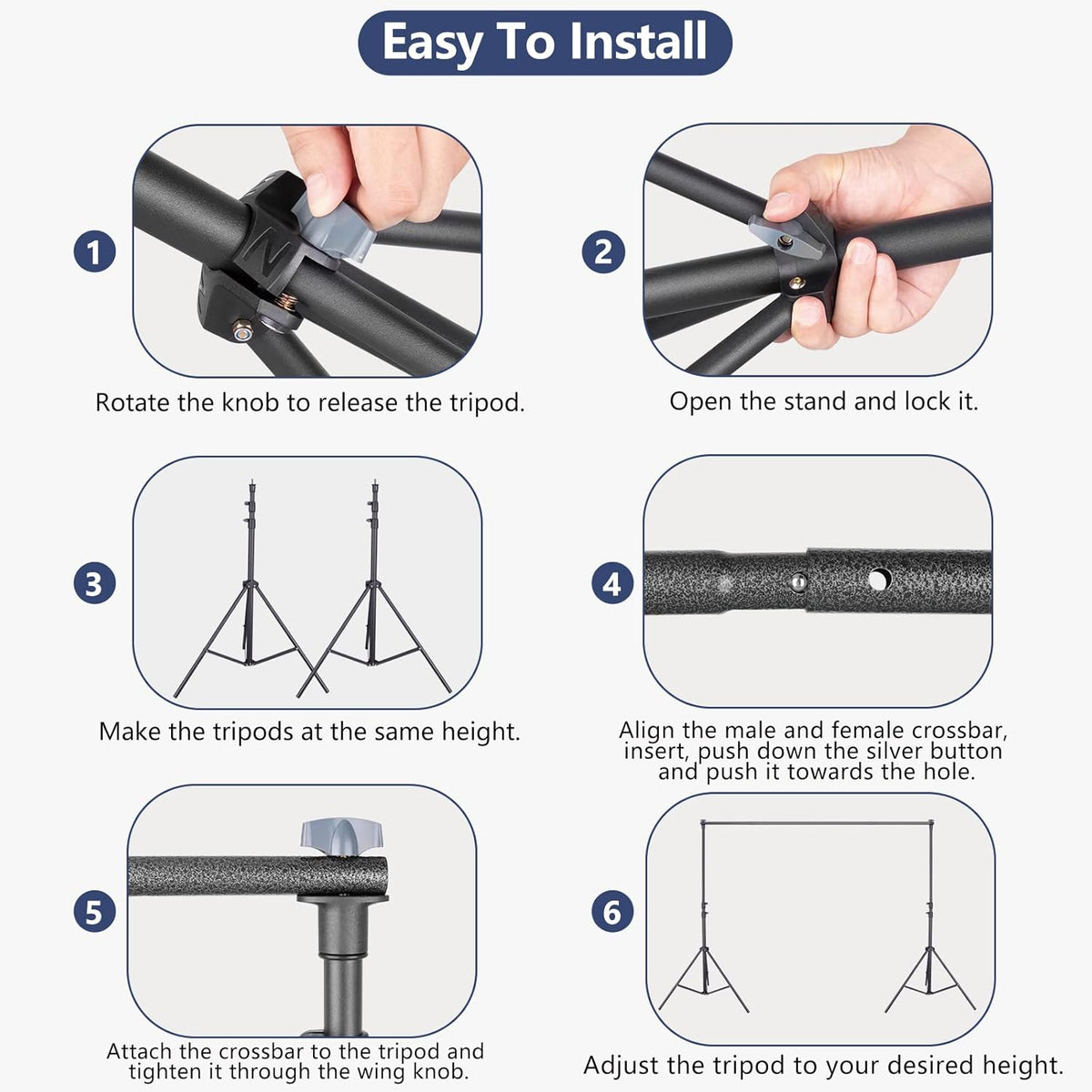 Photo Backdrop Stand System Kit, 7 x 10 ft Adjustable with Clamps, Crossbars, Sandbags, Carrying Bag S600