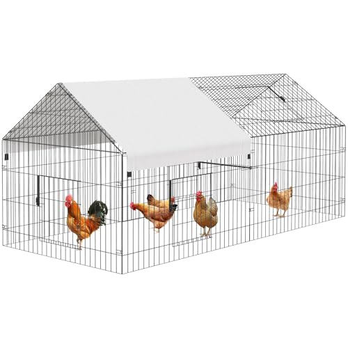 Large Metal Chicken Coop with Run, 9.8×13.1×6.6ft Walk-in Poultry Cage with Cover Z12406