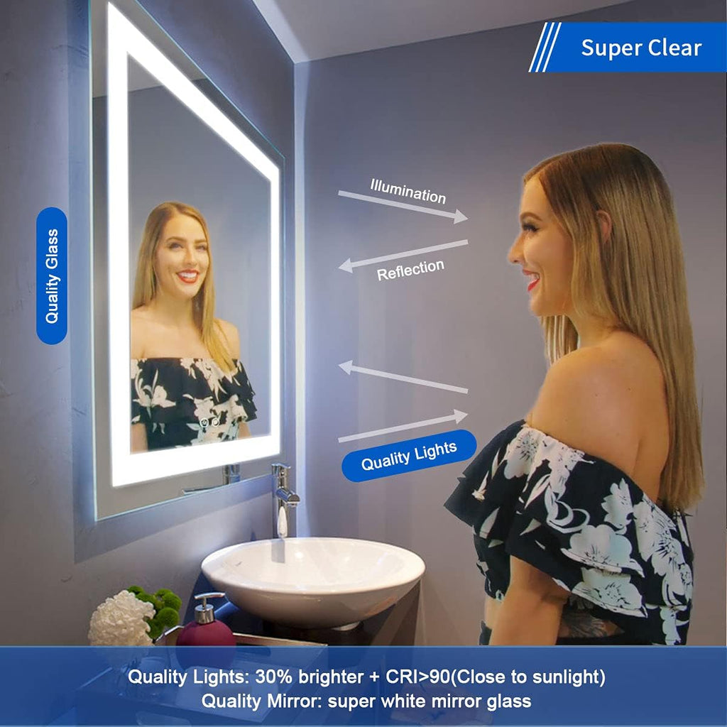 60 x 36 Inch Illuminated LED Bathroom Mirror with Smart Button, Anti Fog, Dimmable, Bluetooth Speakers W399099