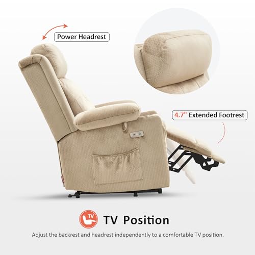 Large Dual Motor Power Lift Recliner Chair with Massage and Heat, Fabric (Grey, Large) Q13245