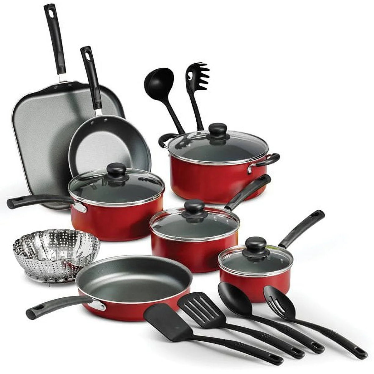 18 Pieces Non-stick Cookware Set, Red P529721