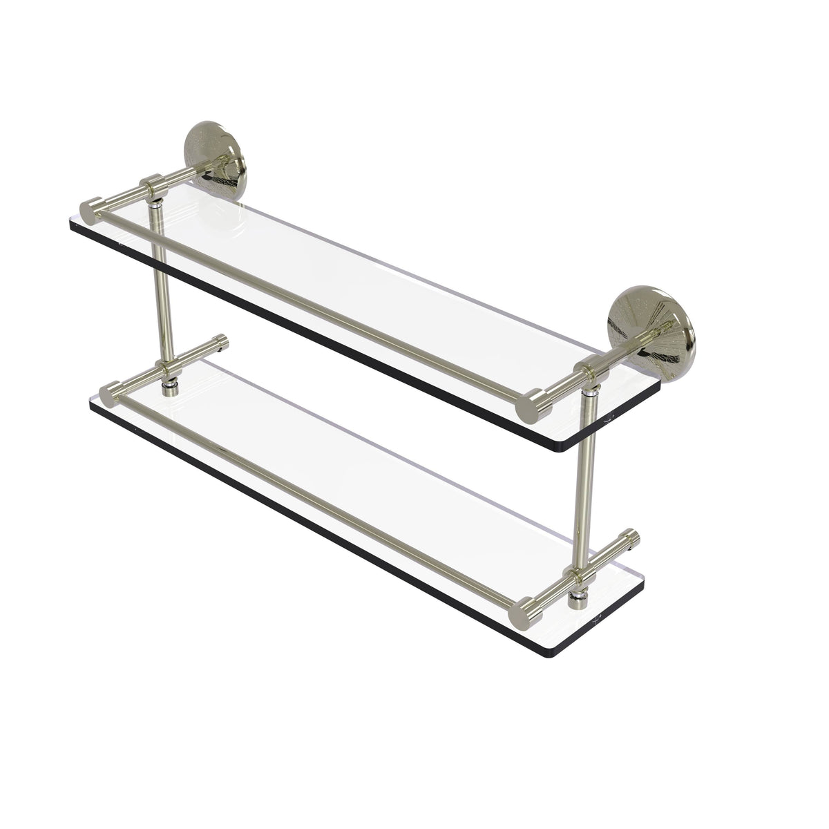 22-inch Double Glass Shelf with Gallery Rail Polished Nickel M280648