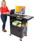 AV Cart with Pegboard Siding, 12 Hooks, Locking Cabinet, Pullout Keyboard Tray, Locking Wheels E650