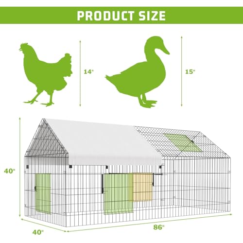 Large Metal Chicken Coop with Run, 9.8×13.1×6.6ft Walk-in Poultry Cage with Cover Z12406