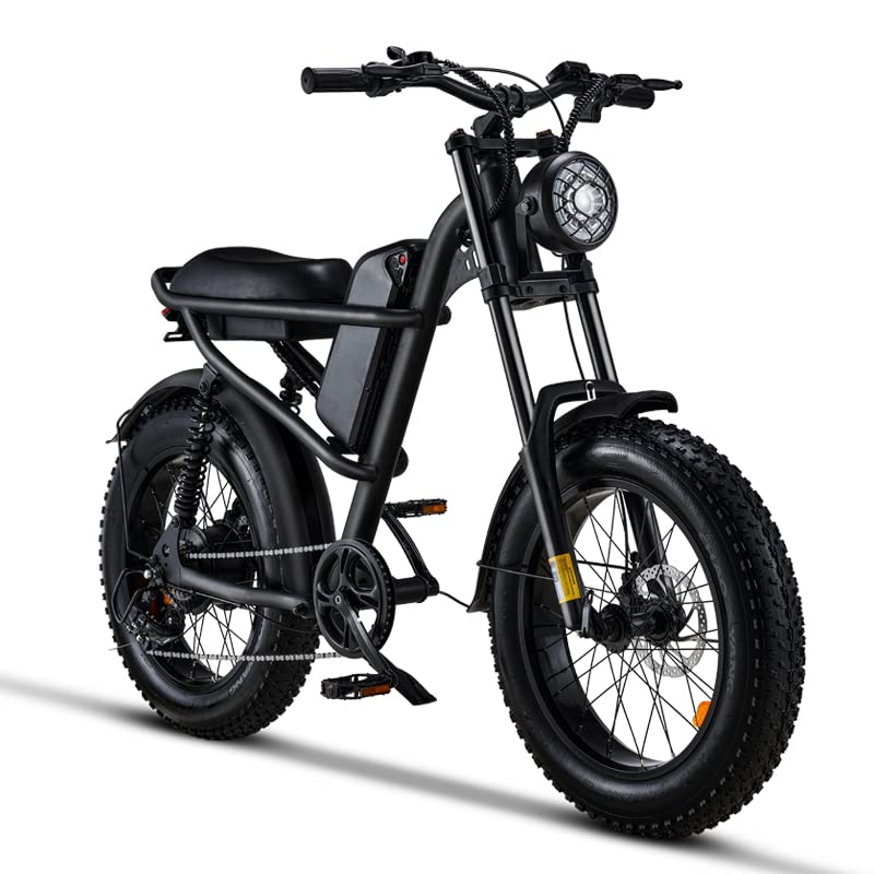 1500W Moped Style Electric Bike, 20 Inch Fat Tire, 6-Layer Full Suspension Ebike, 15.6AH Removable Battery D2615