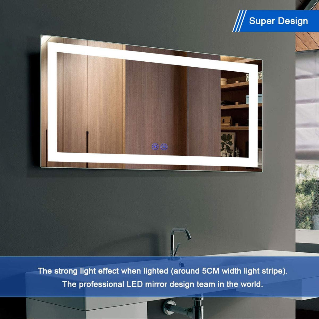 60 x 36 Inch Illuminated LED Bathroom Mirror with Smart Button, Anti Fog, Dimmable, Bluetooth Speakers W399099