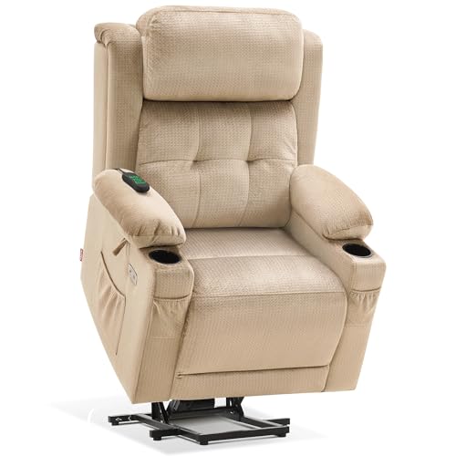 Large Dual Motor Power Lift Recliner Chair with Massage and Heat, Fabric (Grey, Large) Q13245
