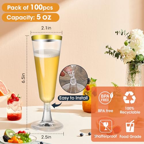 40 Pcs Gold Glitter Plastic Champagne Flutes U720514