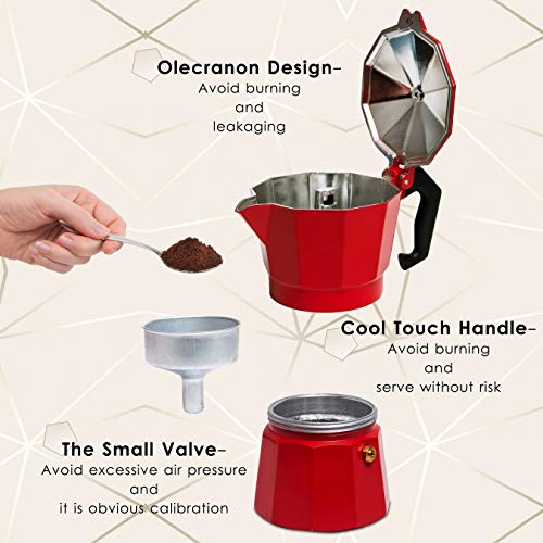 Aluminum Moka Pot Coffee Maker with Coffee Mug, 3 Espresso Cup 5 oz A4455