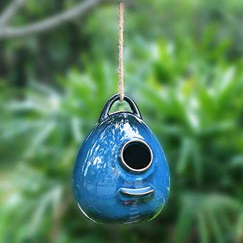 Blue Ceramic Hanging Birdhouse C4823