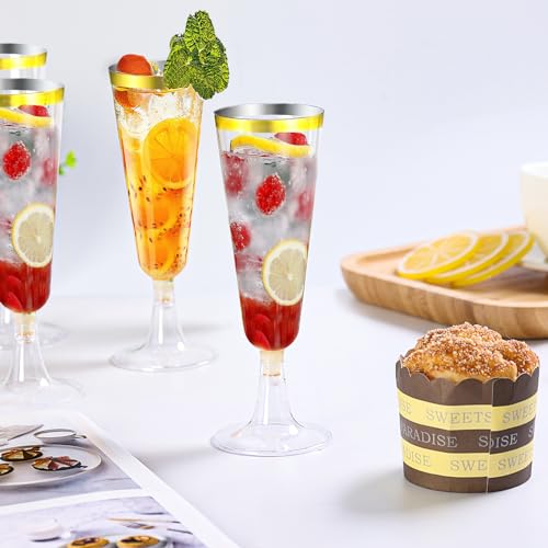 40 Pcs Gold Glitter Plastic Champagne Flutes U720514
