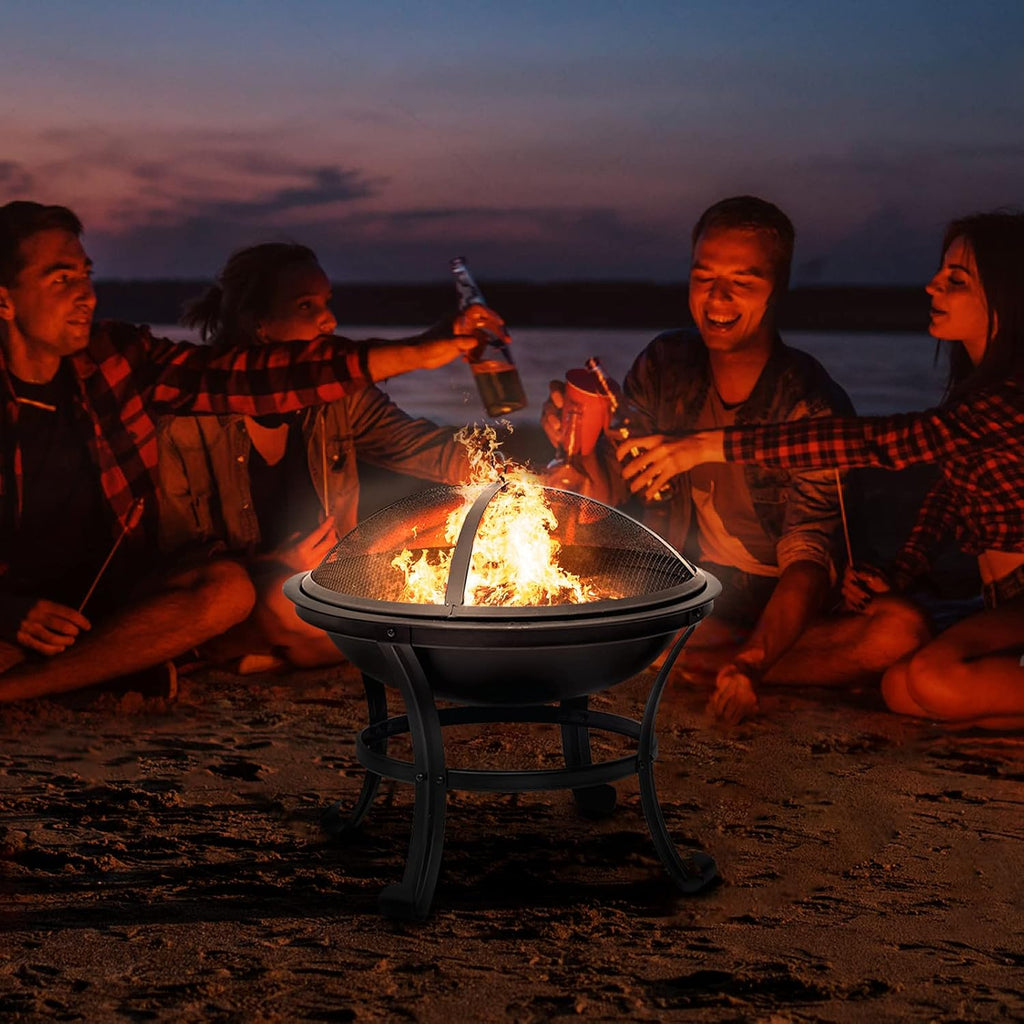 22 inch Wood Burning Steel Fire Pit with Spark Screen E153385