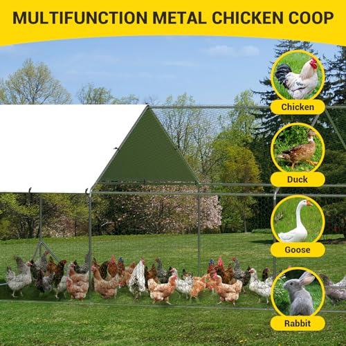 Large Metal Chicken Coop with Run, 9.8×13.1×6.6ft Walk-in Poultry Cage with Cover Z12406