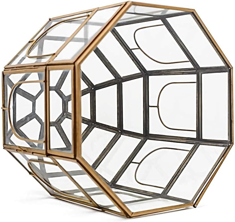 Large Glass Terrarium 10 x 9 x 9 Brass T216